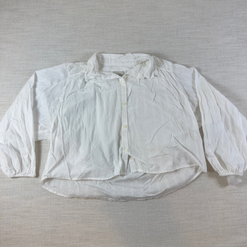 American Eagle White Cotton Dobby Lace Button Down Shirt XL Boho Cropped Top
